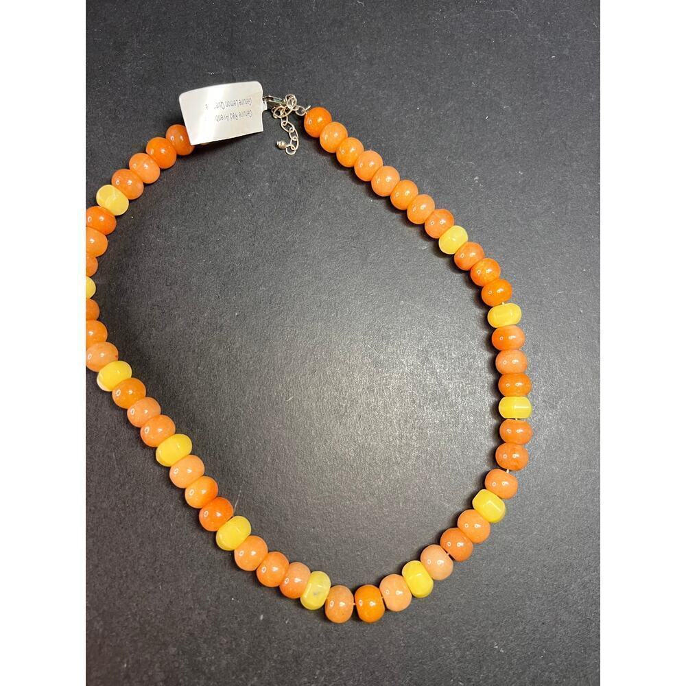 NEW Peach aventurine and lemon serpentine necklace with sterling silver clasp
